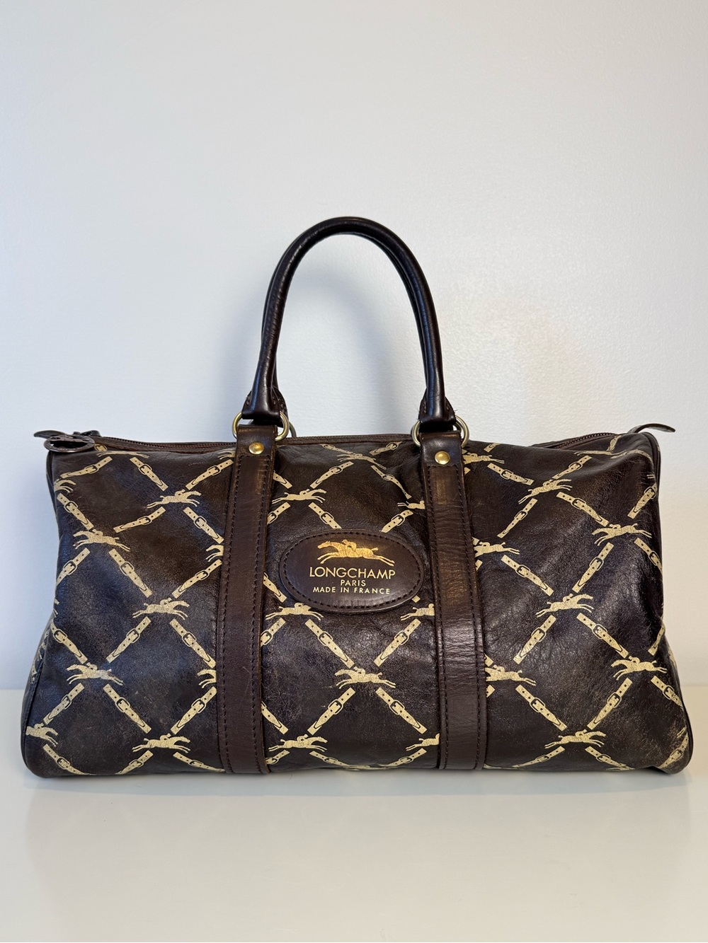 Longchamp Vintage Boston Bag with Riding Mark Monogram